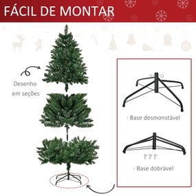 Árvore de Natal Artificial 180cm Ignífuga com 724 Ramas com 2 Tipos de Pontas de PVC e Base de Aço Decoração de Natal para Interiores Verde
