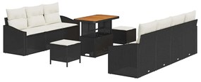 Conjunto de Sofás de Jardim com 10 Peças com Almofadas Preto Rattan Si