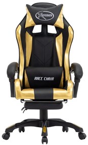 Cadeira estilo corrida c/ apoio pés couro artif. dourado/preto