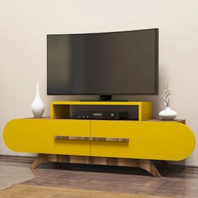 Móvel para TV Rose – Nogueira e Amarelo – 145x49,8x36,8 cm