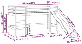 Cama alta p/ criança sem colchão 90x190 cm pinho maciço branco