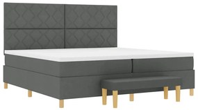 Cama Box Spring com Colchão &amp; Banco Cinza Escuro 200x200 cm Tecido