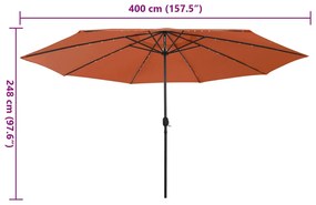 Guarda-sol de jardim com luzes LED 400 cm terracota