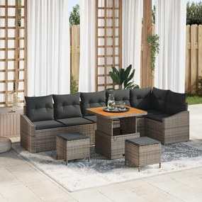 vidaXL Conjunto de Sofá de Jardim 9 pcs Cinzeto Rattan Sintético