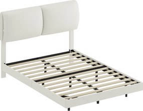 HOMCOM Cama de Casal 135x190 cm Estrado com Cabeceira Acolchoada Efeito Flutuante Estrutura Metálica Bege | Aosom Portugal