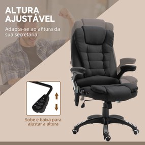 Cadeira de Escritório com 6 Pontos de Massagem Reclinável até 130° com Função de Aquecimento 68x72x110-120 cm Preto