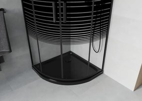 Mexen Rio cabine de duche semicircular 80 x 80 cm, faixas pretas, preto + base de duche Flat, preto - 863-080-080-70-20-4170B