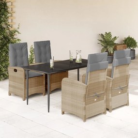 5pcs conj. jantar jardim c/ almofadões vime PE bege misturado