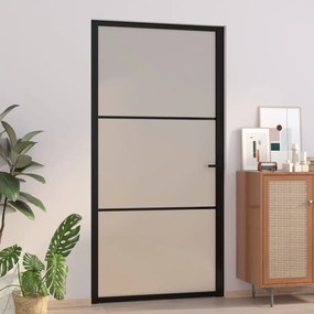 vidaXL Porta de interior 102,5x201,5 cm vidro mate e alumínio preto