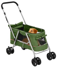 Carrinho dobrável para cães 100x49x96 cm tecido linho verde