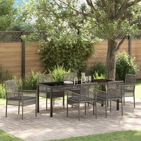 vidaXL Conjunto de Jantar de Jardim de 7 peças com Almofadas Cinza Vime Sintético