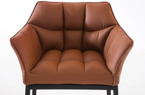 Banco de bar Damaso em couro sintético com estrutura preta 64 x 110 x 48 cm Castanho claro