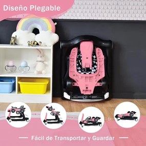 Andarilho 4 em 1 para crianças dobrável para actividades de empurrar com altura e velocidade ajustáveis Carrilhão com luzes Volante Rosa