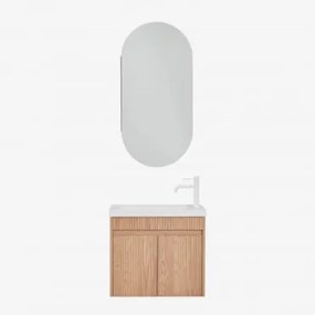 Conjunto De Móvel De Casa De Banho Suspenso Em Madeira Com Lavatório Integrado Narek Castanho Fresno & Ovalado Com Armazenamento 45x90 Cm - Sklum