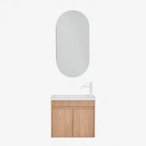 Conjunto De Móvel De Casa De Banho Suspenso Em Madeira Com Lavatório Integrado Narek Ovalado Com Armazenamento 45x90 Cm Abner & Castanho Fresno & Bran
