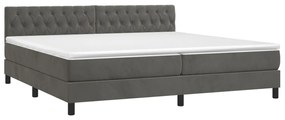 Cama box spring c/ colchão/LED 200x200cm veludo cinzento-escuro