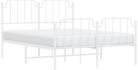 Estrutura de cama com cabeceira e pés 140x190 cm metal branco
