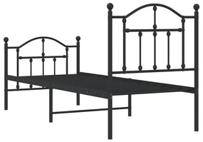 Estrutura de cama com cabeceira e pés 75x190 cm metal preto