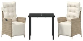 Conjunto de Jantar para Jardim - 3 Peças em Rattan Bege