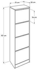 Sapateira "Elegance" com 4 Divisórias - 51 x 157 x 26 cm - Branco - De