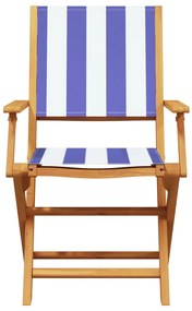 Cadeiras de jardim dobráveis 4 pcs tecido/madeira azul e branco