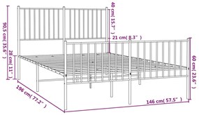 Estrutura de cama com cabeceira e pés 140x190 cm metal branco