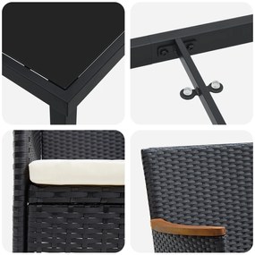 Conjunto de Jantar de Jardim 9 Peças Vime Poliéster Preto