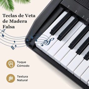 Teclado eletrónico de 61 teclas para principiantes com suporte e banco ajustáveis 200 ritmos e tons 70 demos para todas as idades Preto