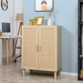 HOMCOM Aparador de Sala de Estar com 2 Portas de Rede e Prateleiras Ajustáveis Armário para Sala de Estar Escritório Dormitório Estilo Cannage Anti-Tombo 73x41x102cm Madeira