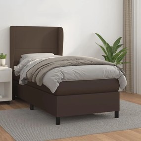 vidaXL Cama com molas/colchão 90x190 cm couro artificial castanho