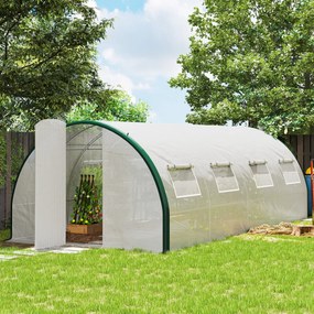 Estufa tipo túnel para jardim 600 x 300 x 200 cm com 18 m², estufa tipo túnel para jardim com portas e 8 janelas, lona de PE de 140 g/m²,  branca