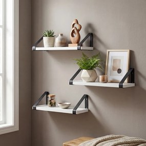 Conjunto de 3 prateleiras de parede, dois tipos de fixação Brancas + Preto
