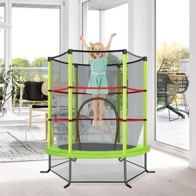 Trampolim para crianças 165 cm com rede de segurança e almofada de mola recreativa Estrutura em aço Verde