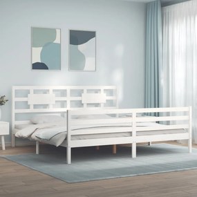 vidaXL Estrutura de cama com cabeceira 200x200cm madeira maciça branco