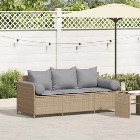 vidaXL Sofá de jardim de 3 lugares com almofadões vime PE bege