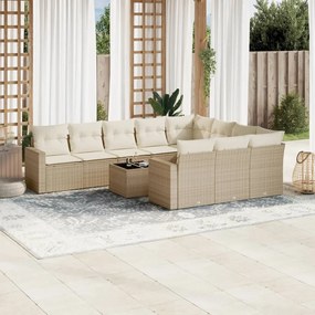11 pcs conjunto sofás de jardim c/ almofadões vime PE bege