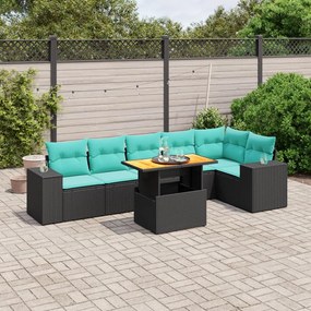 vidaXL 7 pcs conjunto de sofás p/ jardim c/ almofadões vime PE preto