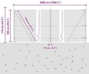 Cerca de Arame Soldado com 13 Postes Flangeados 1x50 m Aço Galvanizado