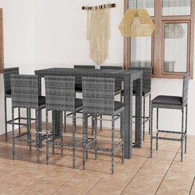 vidaXL 9 pcs conjunto de bar exterior c/ almofadões antracite vime PE