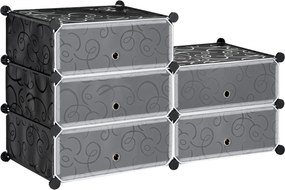 Móvel modular 49 x 36,5 x 108 cm para arrumação de sapatos com 6 cubos retangulares empilháveis - preto