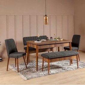 Conjunto de Mesa de Jantar Extensível e Cadeiras Vina – Nogueira e Ant