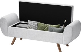 Banco com espaço de arrumação de 53,8 L, 132 x 42 x 50 cm com assento estofado em linho e braços, para sala de estar, quarto, hall de entrada, cinzent