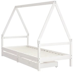 Estrutura cama infantil c/ gavetas 90x200cm pinho maciço branco