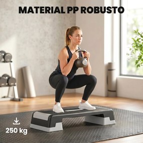 Step de Aeróbica para Fitness com Altura Ajustável de 15/20/25 cm Carga 250 kg para Casa e Ginásio Preto