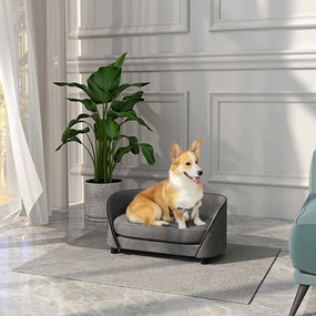 Sofá para cães com almofada macia, capa removível e lavável, revestimento em veludo holandês cinzento