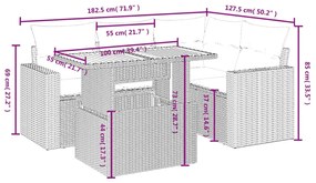 5 pcs conjunto sofás de jardim com almofadões vime PE preto