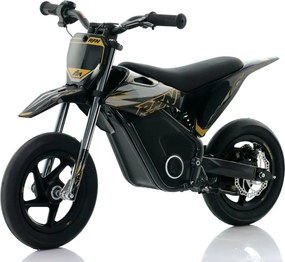 Mini moto eléctrica velocidade até 13 Km/h C/Limitador RFN Warrior Kids SX-E150 150W 12/12” Supermotard Preto e Dourada