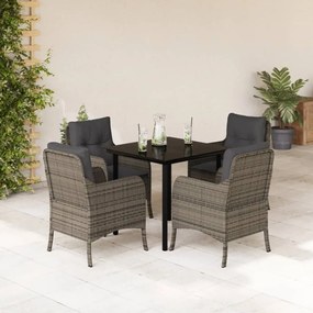 vidaXL 5 pcs conjunto de jantar p/ jardim c/ almofadões vime PE cinza
