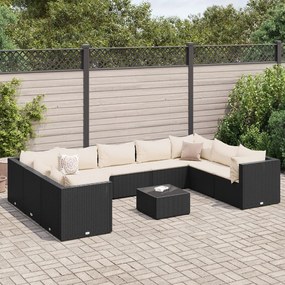vidaXL 10 pcs conjunto lounge de jardim c/ almofadões vime PE preto