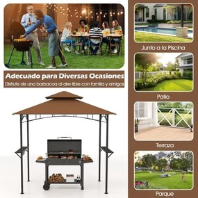 Tenda jardim para churrasqueira (NÃO INCLUIDA) de dois andares com 2 prateleiras e 7 ganchos, estrutura metálica e toldo flexível para jardim ou terra
